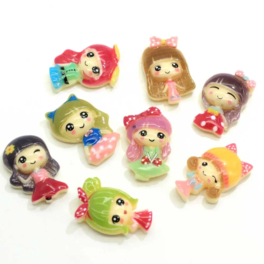 

50/100PCS Beautiful Girl Resin Ornament Flat Back Cartoon Figures for Hair Ring Accessory Jewelry Decorations