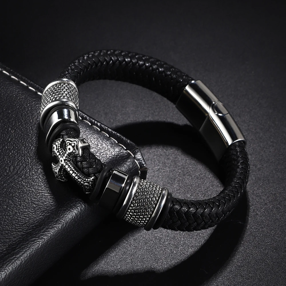 Wholesale Cross Stainless Steel Men’s Leather Bracelet Magnetic Clasp for Friend Fashion Jewelry Gifts Free Shipping - Image 6