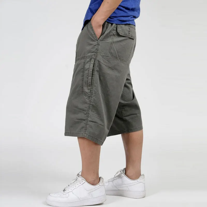 

Military Style 2022 Summer Men Baggy Pants Cargo Cotton Calf-Length 3/4 Pants Casual Loose Trouser Male Big Plus Size XL-6X