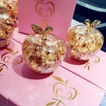 

1 pcs Golden Crystal Glass Feng Shui Apple Art Sculpture Decor Natural Crystal Craft Ornaments Curtain Home Decoration R5240