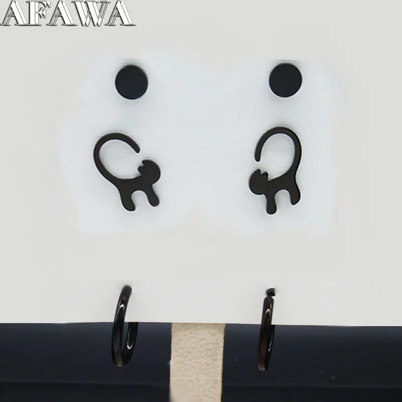 Серьги-гвоздики из нержавеющей стали с изображением кота, набор сережек в виде животных черного цвета, ювелирное изделие, подарок на Хэллоуин, серьги mujer moda E612979