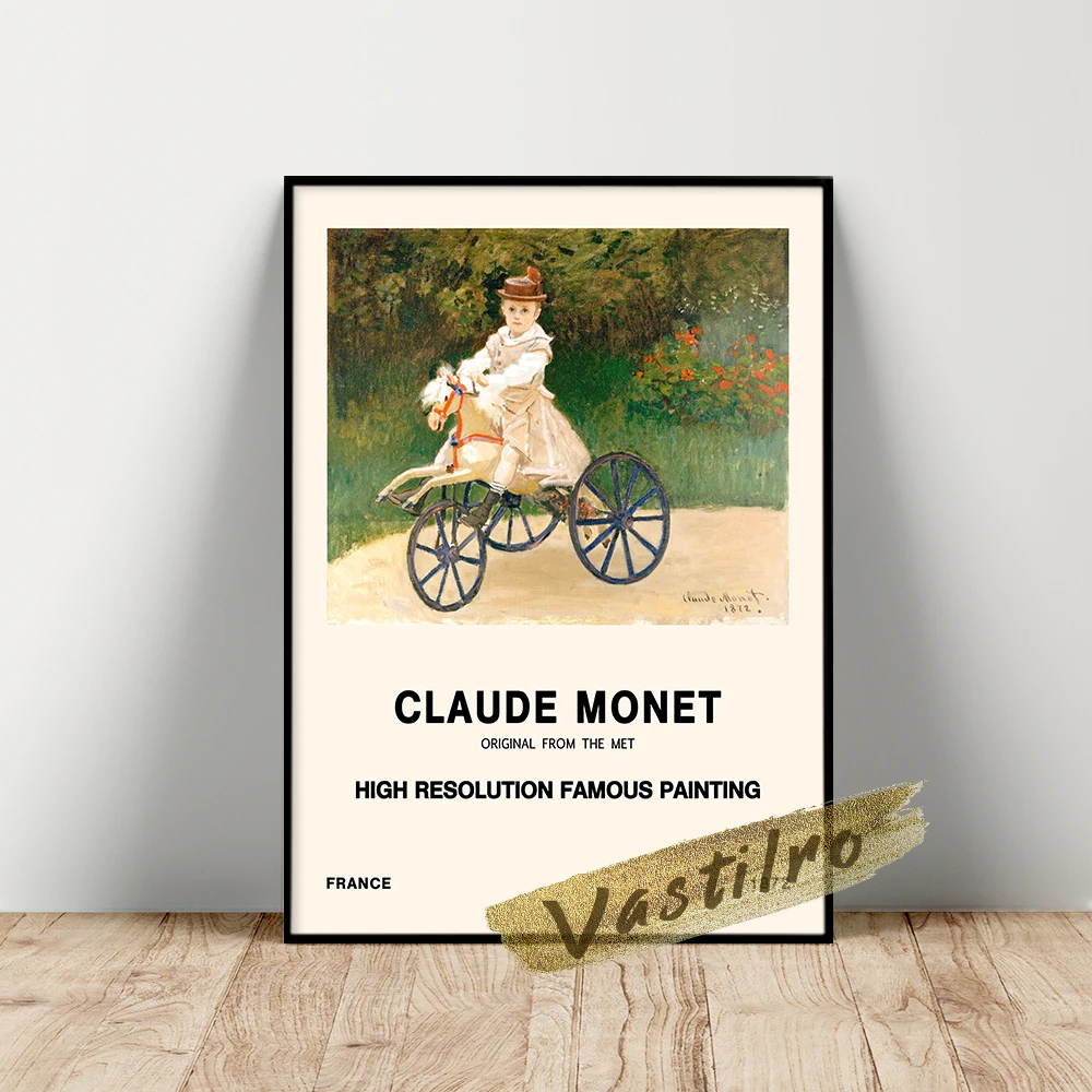 Poster Di Claude Monet, Jean Monet Sul Suo Cavallo Hobby Stampe Su Tela, Monet Kid Play Wall Art, Pittura A Olio Vintage Personaggio Di Claude