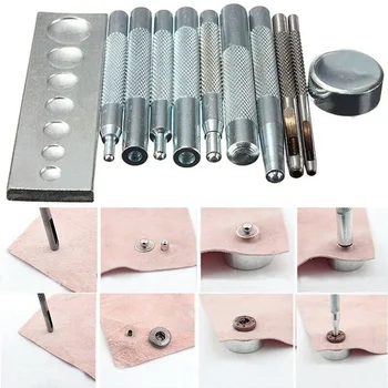 

11Pcs Sewing Snap Button Fasteners Installation Tool Die Punch Snap Rivet Setter Base Kit For DIY Leather Craft Hand Punch Tool