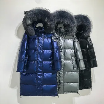 

Big Real Raccoon Fur Collar Hooded Down Jacket Women Winter Long White Duck Down Parkas Coat Female Loose Thick Warm Outwear