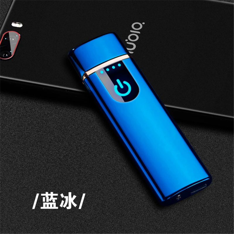 Ультратонкая металлическая электронная сигаретная зажигалка, Индукционная USB перезаряжаемая ветрозащитная Зажигалка для мужчин и женщин - Цвет: ICE Blue