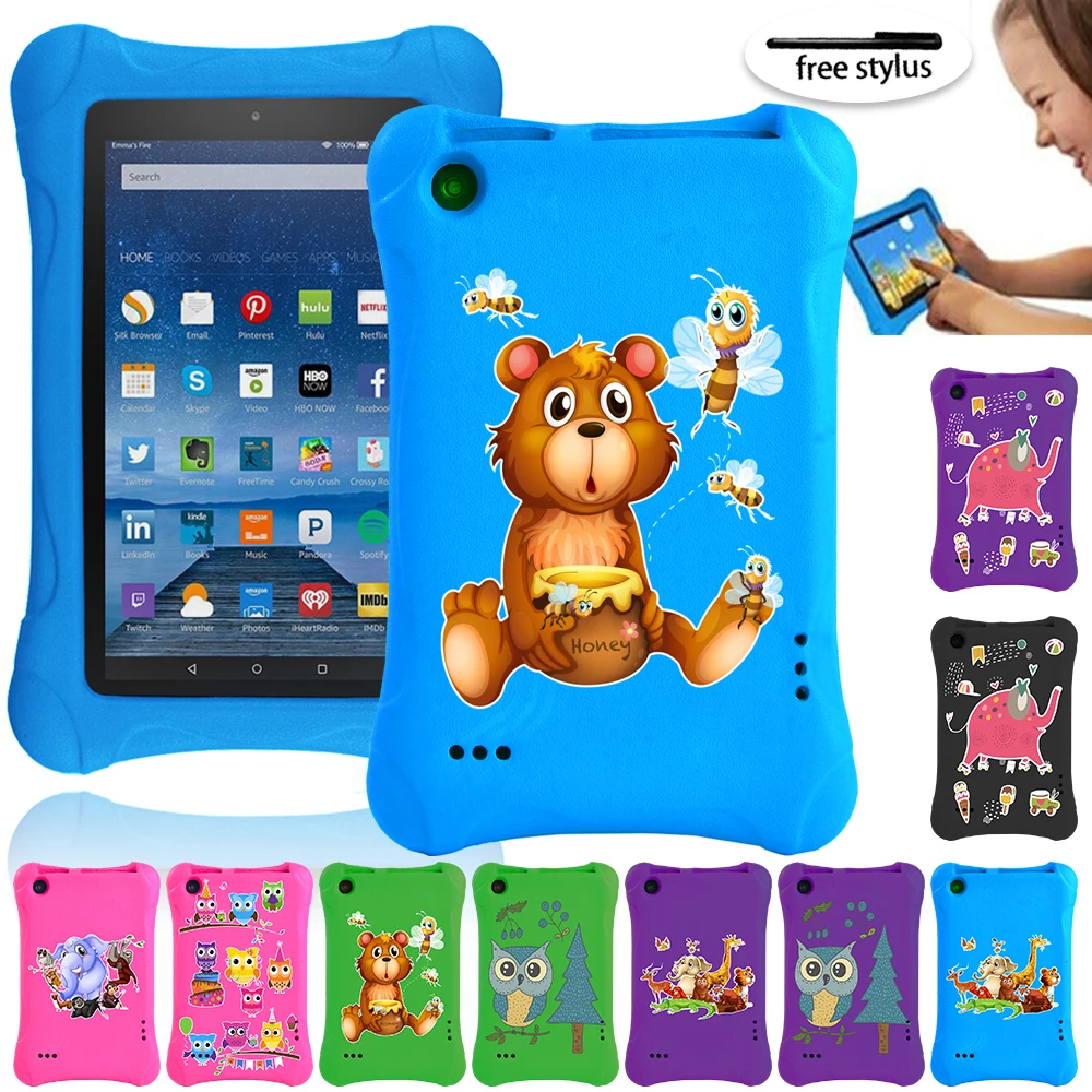 

Anti-slip EVA Tablet Case for Fire 7(5th/7th/9th Gen)7 Inch - Soft Shell Anti-fall Tablet Case with Cartoon Pattern + Pen