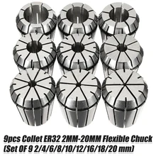 9pcs ER32 Primavera Collet chuck Set para Fixação CNC Máquina de Gravura e Moagem Ferramenta Torno 2/4/6/8/10/12/16/18/20 milímetros Pinças