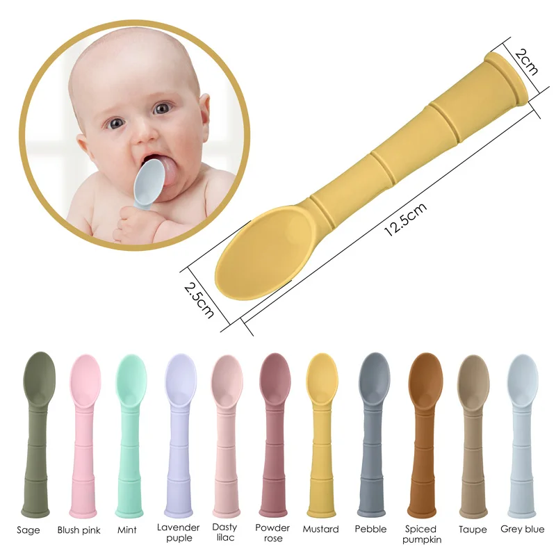 Baby Bamboo Silicone Spoon Baby Feeding Spoon Toddlers Infant Feeding Accessories BPA Free Food Grade Materia Handle Toddlers
