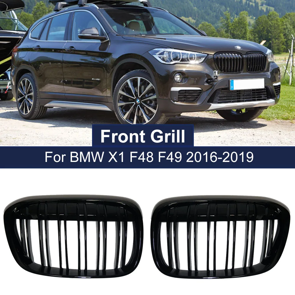 2PCS Schwarz Glänzend Doppel Linie Dual Lamellen Kühlergrill Racing Grill  für BMW X1 F48 F49 2016-2019 XDrive frontschürze M stil Auto Gitter -  AliExpress