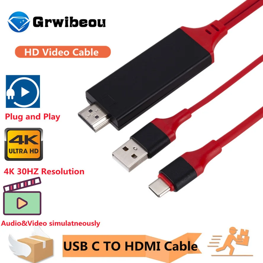 

USB Type C 3.1 to HDMI-compatible 4K 30Hz Video Converter Cable 2.0M Length 10Gbps Super Speed for Macbook/Matebook HDTV Laptops