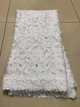

2020 High Quality African Lace Fabric Pure white Velvet French Net Embroidery Stones Tulle Lace Fabric For Nigerian party Dress