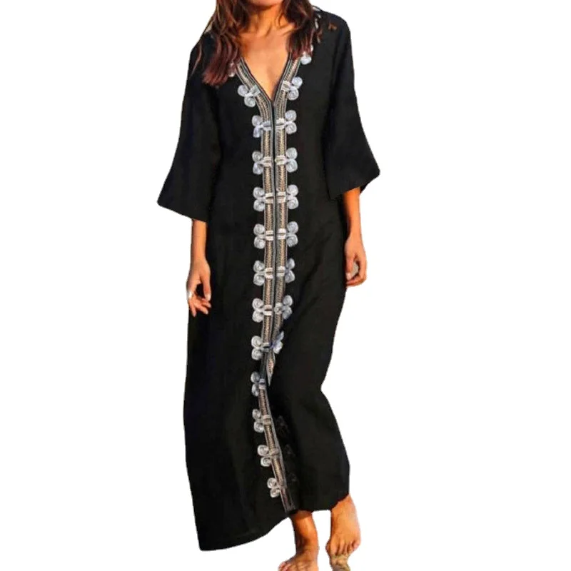 

Embroidery Cotton Beach Cover up Saida de Praia Swimsuit Women Bikini cover up Tunics for Beach Pareo Sarong Beachwear