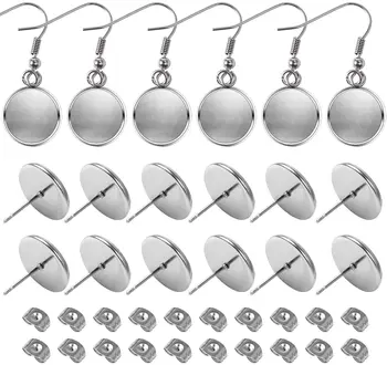 

30 Packs Stainless Steel Blank Stud Earring Bezel Setting Jewelry Making Earring Backs Earrings Wire Hooks Blanks Cabochon Trays