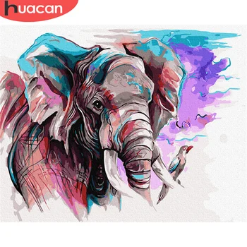 

HUACAN DIY Pictures By Number Elephant Kits Hand Painted Picture Art Painting By Numbers Animal Drawing On Canvas Home Decor