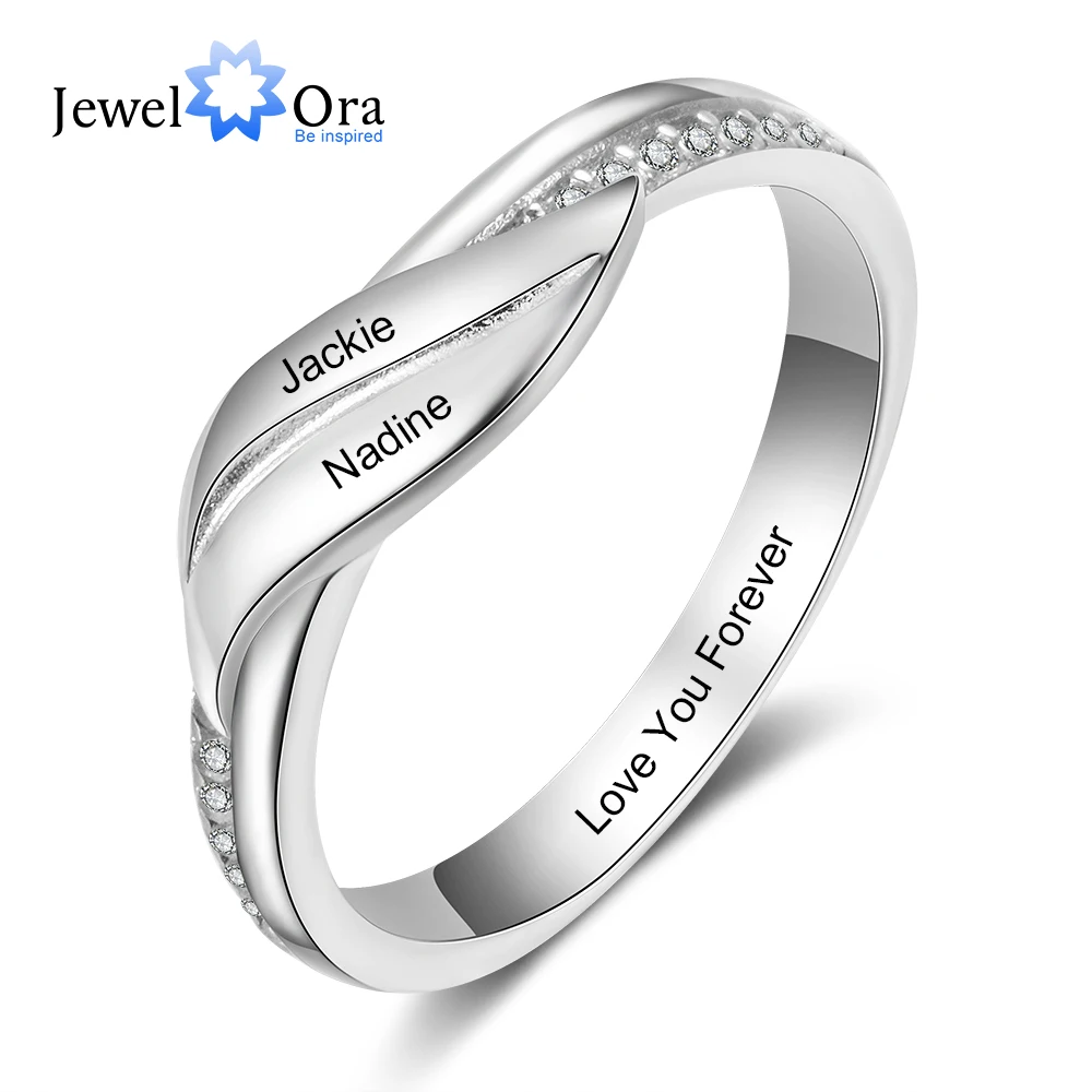 Personalized-2-Names-Rings-for-Women-Geometric-Leaf-Customized-Engraved ...