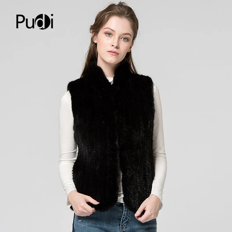 

Pudi VT7024 The new winter women's vests real mink fur vests jackets 2017 brand new genuine mink fur coats