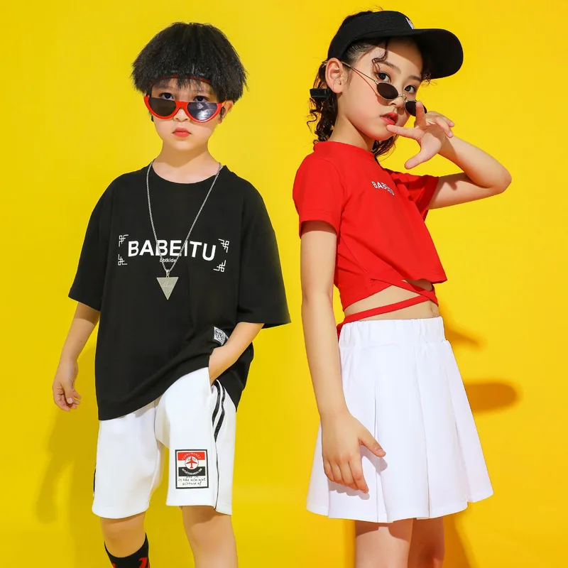 

Hip Hop BOY'S Drum Kit Hip Hop Set Girls Korean-style Catwalks Navel Short Sleeve Rope Tops CHILDREN'S Costume