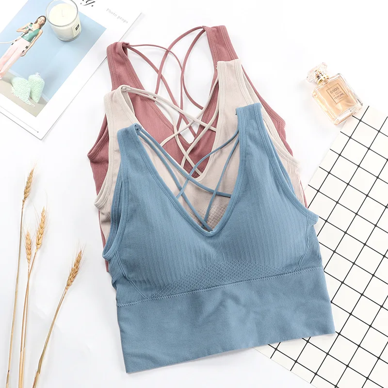 Спортивный бюстгальтер для женщин топ занятий спортом йогой мягкими чашечками