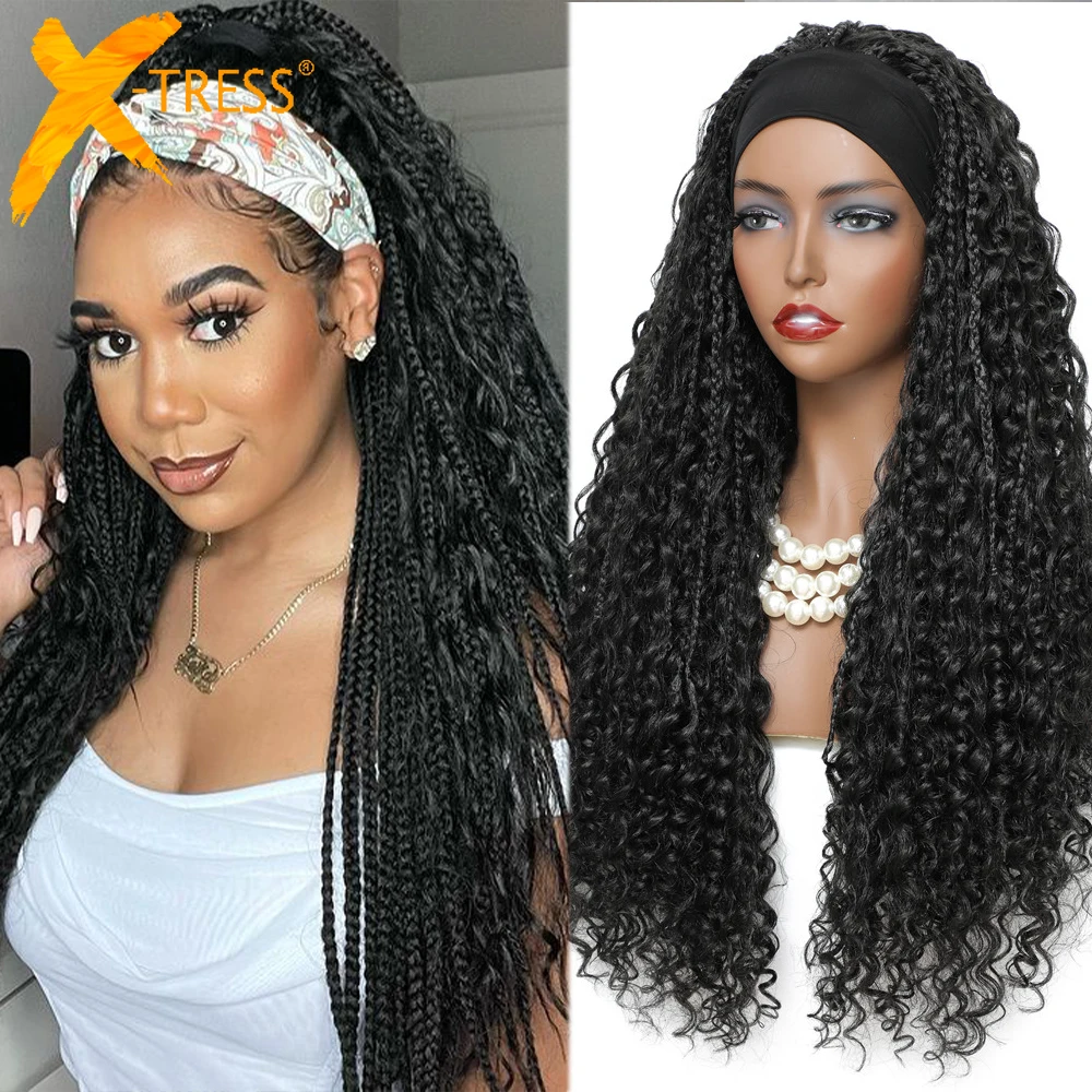 X-TRESS Goddess Box Braid Wigs Long Synthetic Headband Wig For Black Women Bohemian Braiding Hair Daily Use Fully Soft Hair Wig