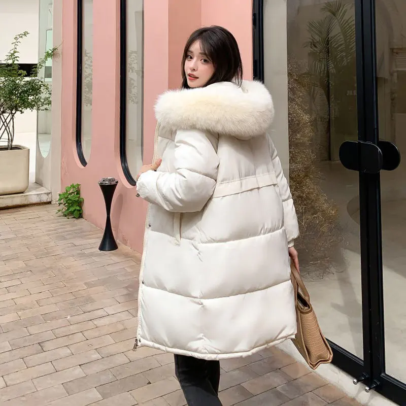 

Medium Long Hooded Parka With Fur Collar Winter Jacket Women Casual Thick Warm Parka Coat 2021 New 3XL 4XL