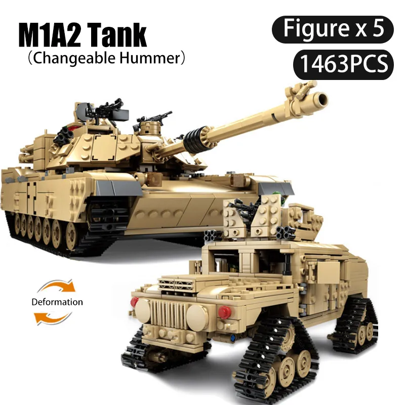

1463PCS KZ10000 Military Theme Tank Series M1A2 ABRAMS1 Change 2 Toys Tank Models Building Blocks with 2figures children Giffs