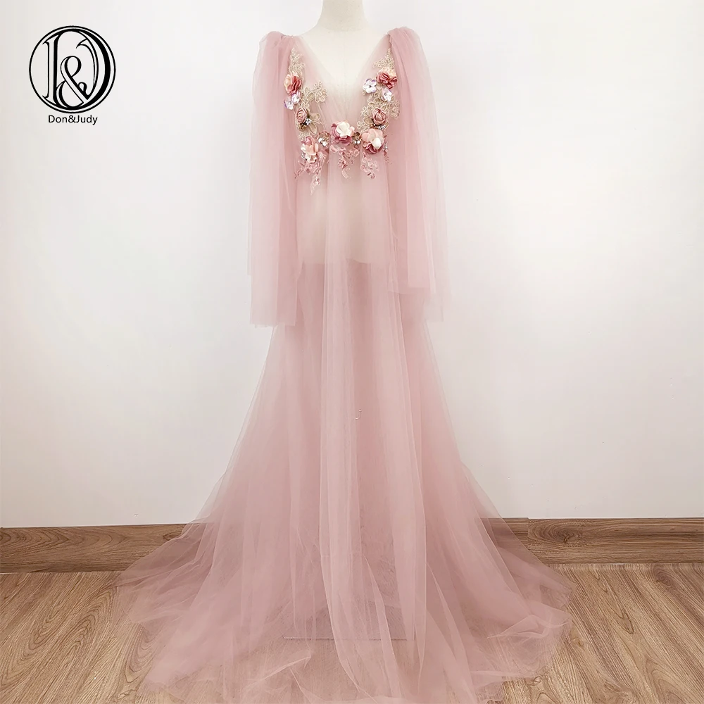 

Don&Judy V Neck Embroidery Maternity Dresses Evening Prom Dresses Tulle Dress Party Gown for Photo Shoot Studio Photography Prop
