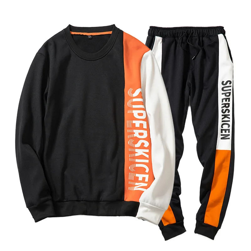 

Autumn and Winter 2019 New Men's Round-collar Leisure Suits Fashion Contract Color Men Sweat Suits
