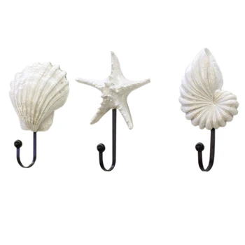 

3Pcs Resin Clothes Hook Hanging Mediterranean Style Starfish Scallops Hose Clothes Hooks