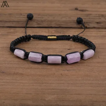 

Natural Kunzite Crystal Chunky Beads Cord Knotted Braided Leather Bracelet Women Natural Stone Beads Chakra Bracelet N0439AMAJ