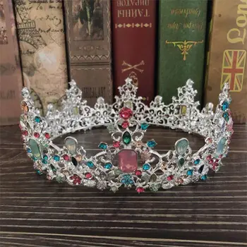 

Baroque Royal Queen Crown Colorful Jelly Crystal Rhinestone Stone Wedding Tiara for Women Costume Bridal Hair Accessorie