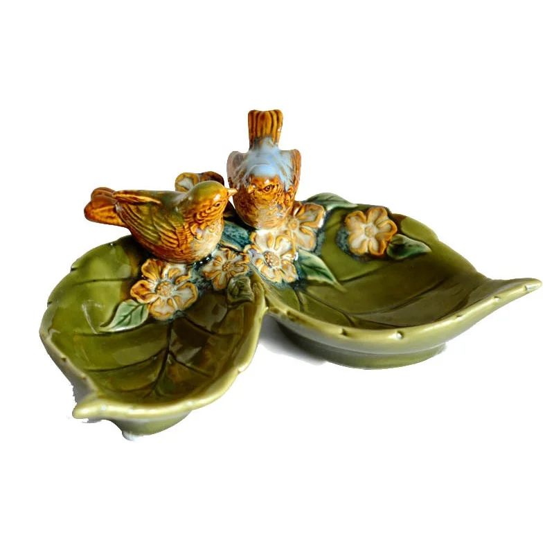 

Nordic Leaf Double Bird Ceramic Storage Tray Jewelry Plate Soap Box Ashtray Fruit Plate Home Crafts Decoration Storage Tool