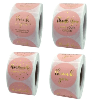 

500pcs Round Thankyou Sticker Pink Labels Thanks for Shopping Small Shop Local Handmade Gift Seal Sticker Wedding Decor