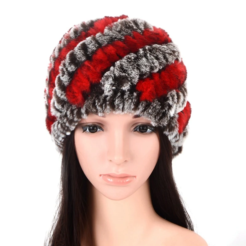 HT3461RD Шапка из кроличьего меха женская мягкая шапка из кроличьего меха Рекс теплые вязаные меховые шапочки шапки - Цвет: HT3461RD