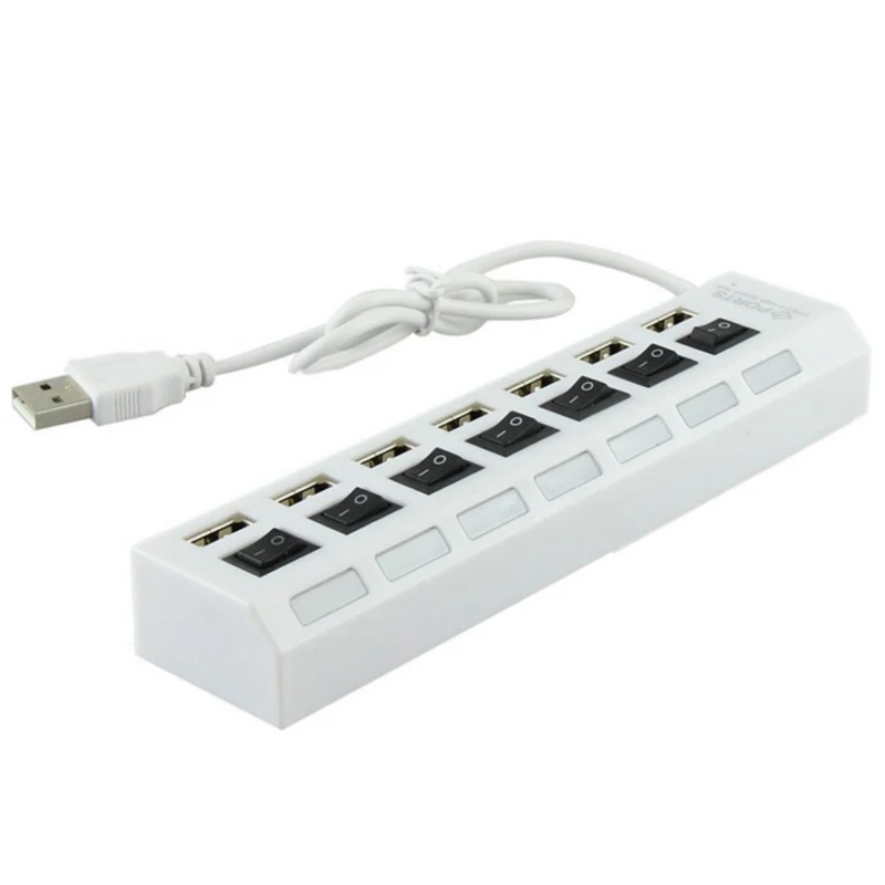Белый usb-концентратор, 7 портов, высокоскоростные хабы, высокоскоростной USB 2,0, мульти-концентратор, разветвитель, расширение для настольного ПК, ноутбук, адаптер usb-концентратор с светодиодный - Цвет: Белый
