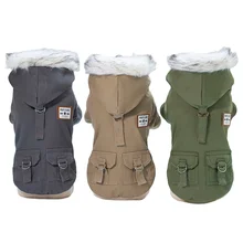

High Quality Fur Hoodie Thicken Double Pocket Industrial Style Warm Dog Jacket Coat Costume Winter Dog Clothes