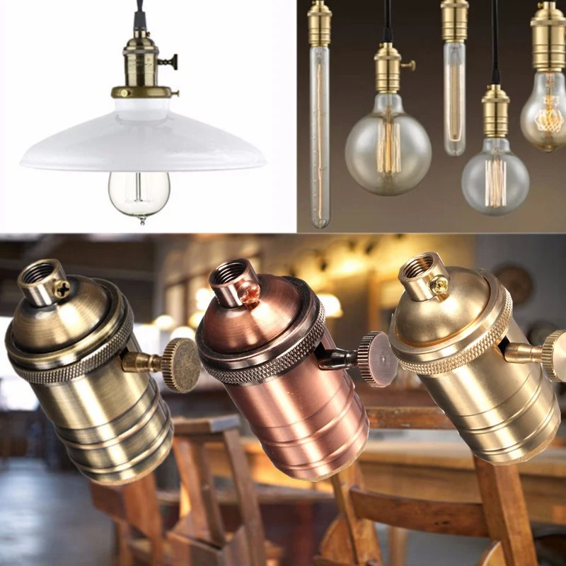 Edison Lamp Socket Vintage E26/E27 Screw Bulb Base Brass Holder Industrial Retro Pendant Fittings Lustre Lampholder Fixture | Лампы и