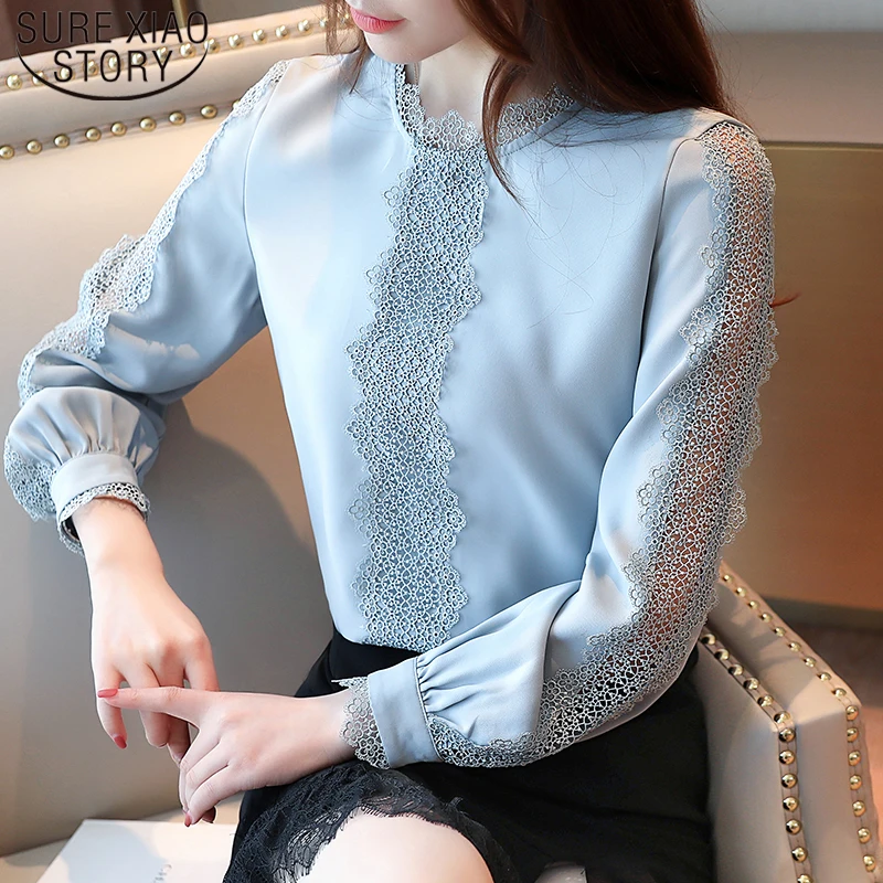 

Autumn Elegant Female Clothes Casual Long Sleeve Lace Tops Blusas Mujer De Moda 2019 Hollow Out Tops Blusas 6986 50