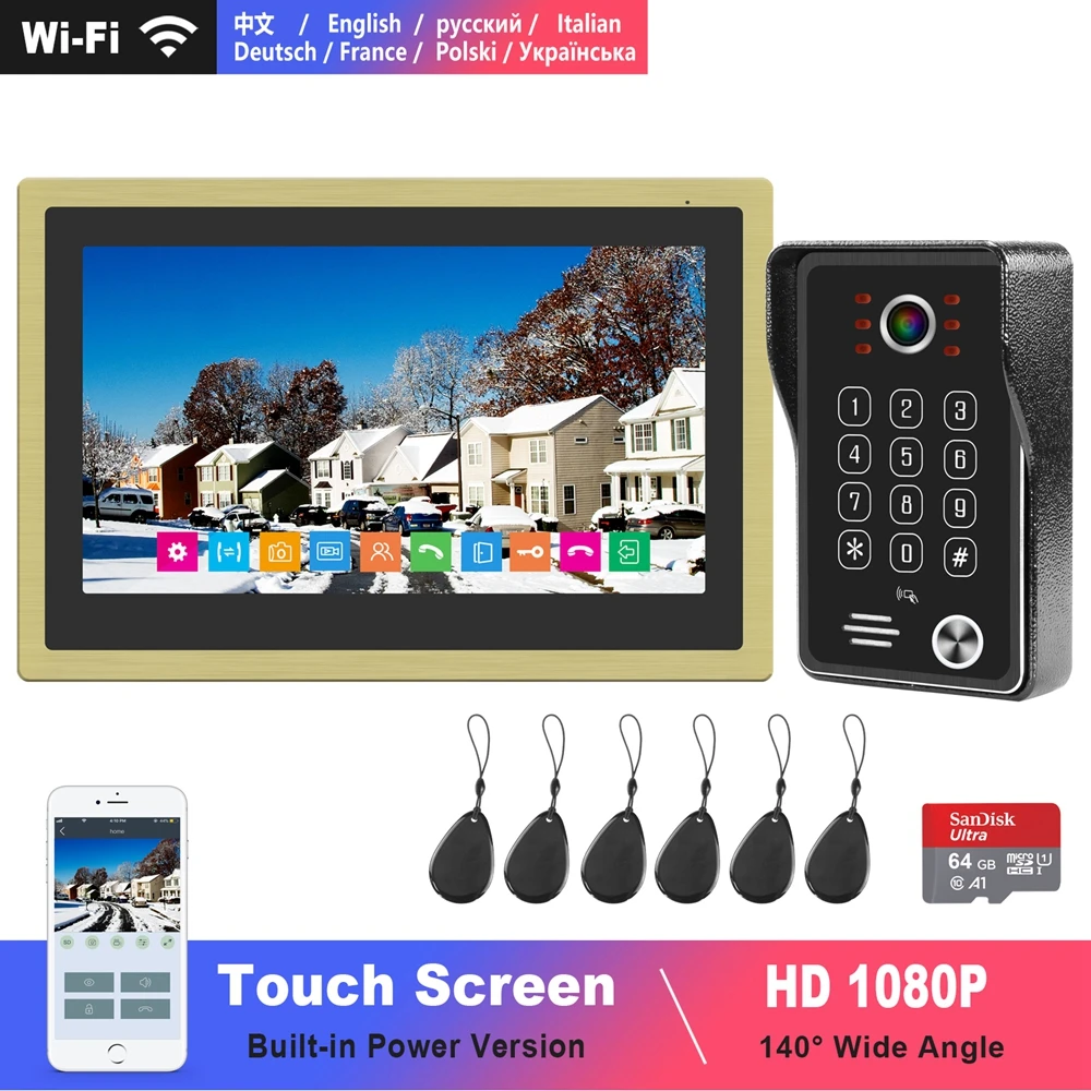 WiFi Video Intercom IP Doorbell 10 inch Touch Screen 1080P Doorbell Keypad Call Panel Motion Detection Smart Phone APP Control