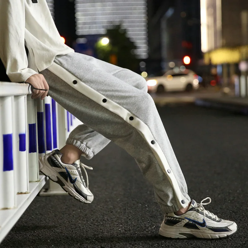 Men Basketball Pants Side Striped Button Easy To Wear Mens Casual Pant Loose Sweatpants 6