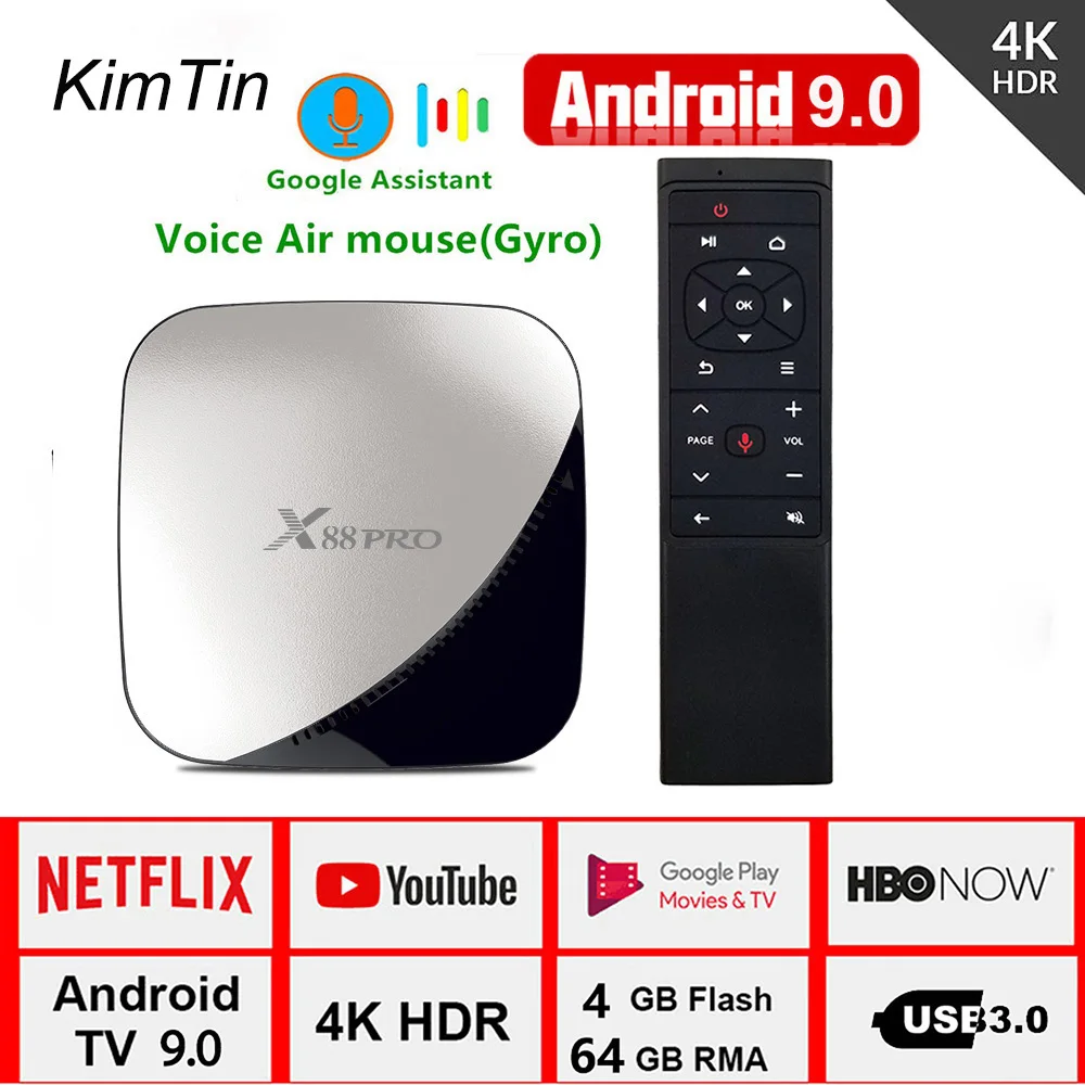 Google Voice Assista Tv Box Android 9.0 X88 Pro 4G 64G Rockchip 2.4G E 5G Wifi 4K Hdr Set Top Box Usb 3.0 Supporto 3D Movie Ott Box