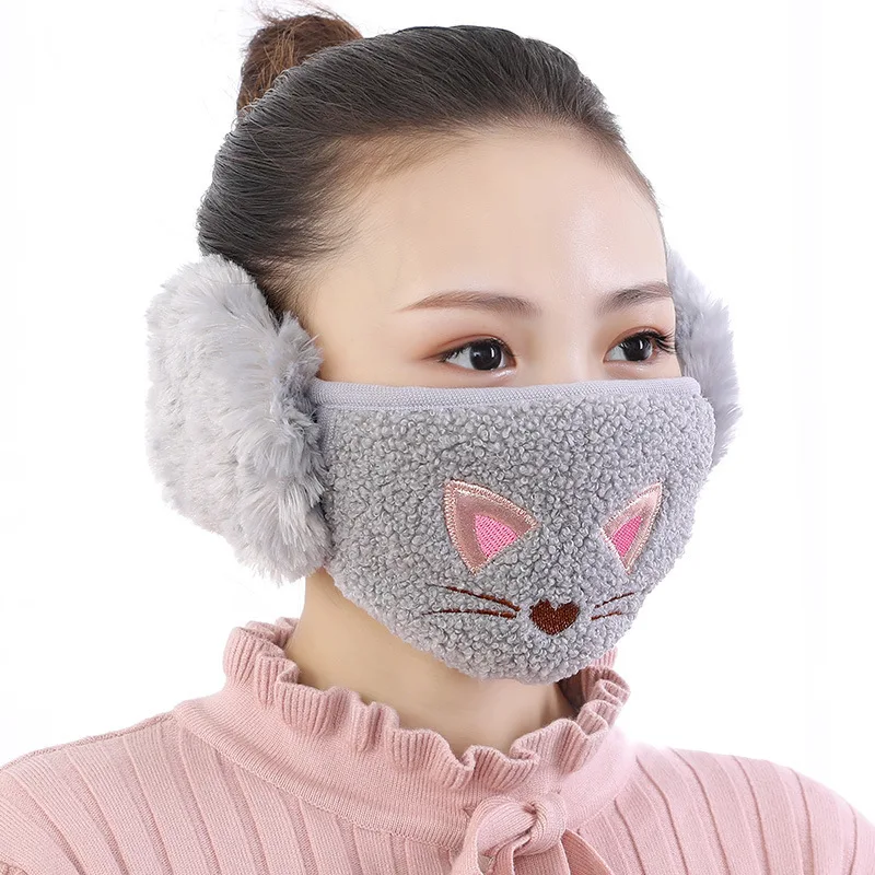 Cute Cat Mouth Mask With Earmuff Fashion Girl Meow Mouth-muffle Winter Warm Masks Anti Haze Cotton Face Mask With Ear Protection - Цвет: 9