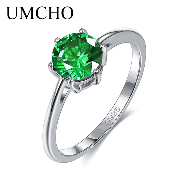 UMCHO Elegant Real 925 Sterling Silver Wedding Rings Zircon Ring for Women Charms Luxury Festival Party Fine Jewelry Female Green