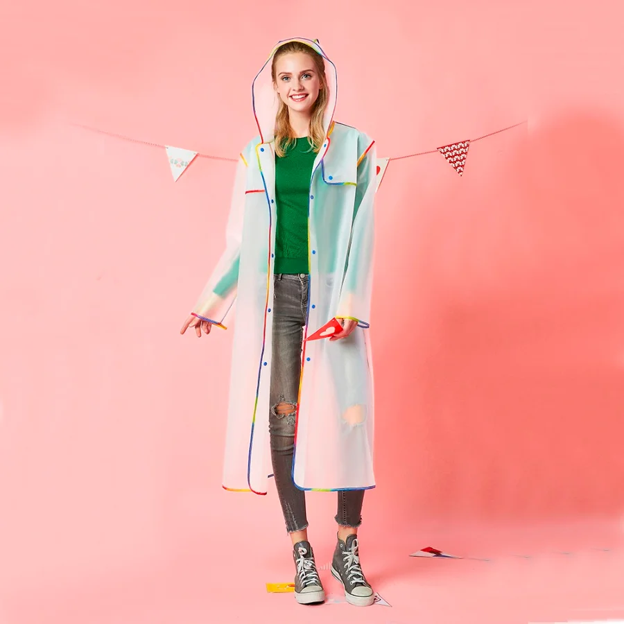 Plastic Clear Raincoat Women Long Rain Poncho Thick Rainwear Rain Coat Waterproof Poncho Hiking Tour Raincoat Hooded QKR369