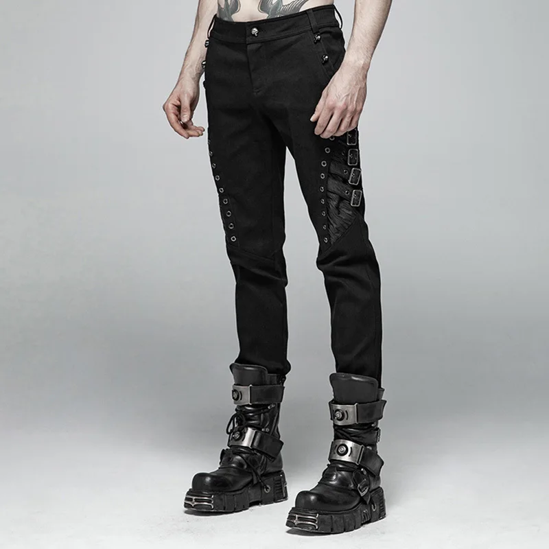 US $104.00 Punk Casual Rivet Streetwear Hip Hop Cotton Pencil Pants Fashion Rock Personality cool Men Long trousers PUNK RAVE WK365XCM