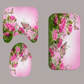 

Waterproof Shower Curtain Dustproof Polyester Soft Pink Rose Butterfly