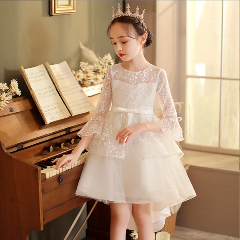 Abito Da Principessa Per Bambina - Maniche Corte - Tinta Unita - Taglie 3-12 Anni - Per Feste E Scuola