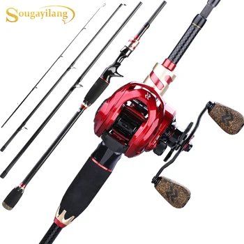 

Sougayilang 1.8-2.1m Fishing Rod Combo Portable 4 Section Carbon Rod and 9+1BB High Speed Gear Ratio 8:1 Baitcsting Reel Set
