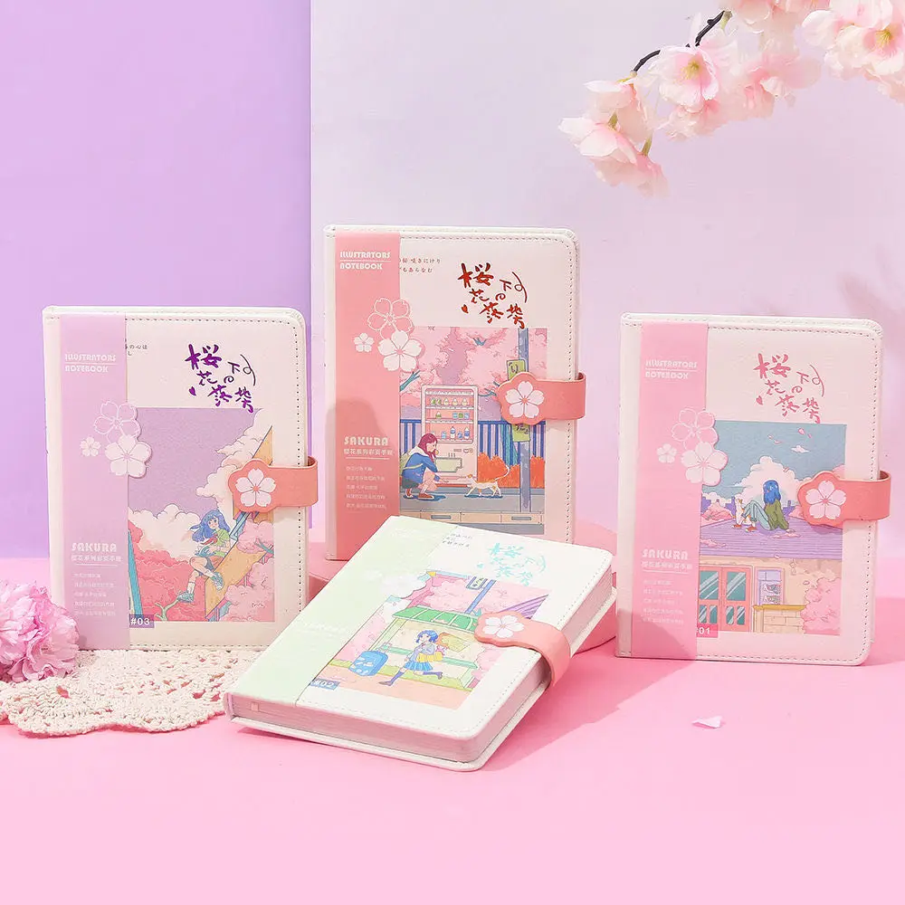 

Creative A6 Cherry blossoms Notebook Journal Colorful Inner Page Notepad Diary Planner PU Hardcover Notebooks for School Agenda