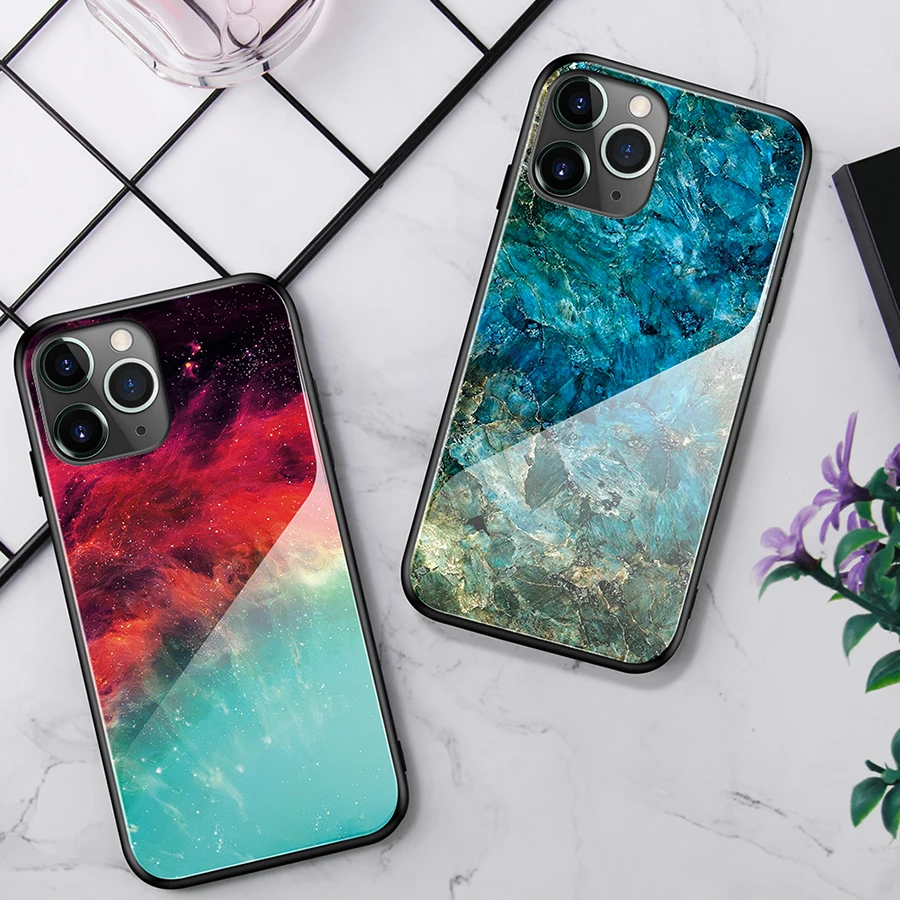 Чехол из закаленного стекла для iPhone 12 Pro Max Mini чехол с градиентной пленкой 11 XR X XS