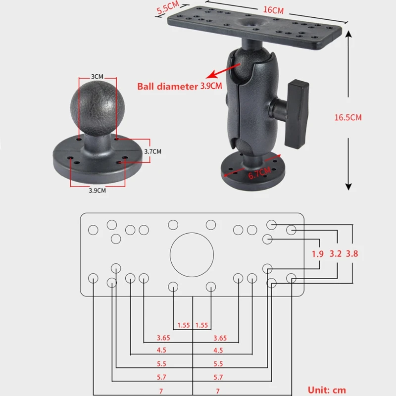 

20CB 360 Degree Swivel Ball Mount Marine Kayak Electronic Fish Finder Mount Base Fishfinder GPS Plate Rotating Boat GPSMAP Su